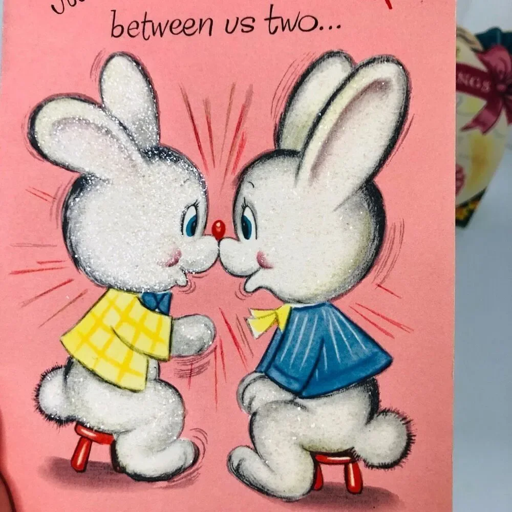 vintage 60s greeting cards lot of 4 duck bunny‎ dog feathers and glitter crafts